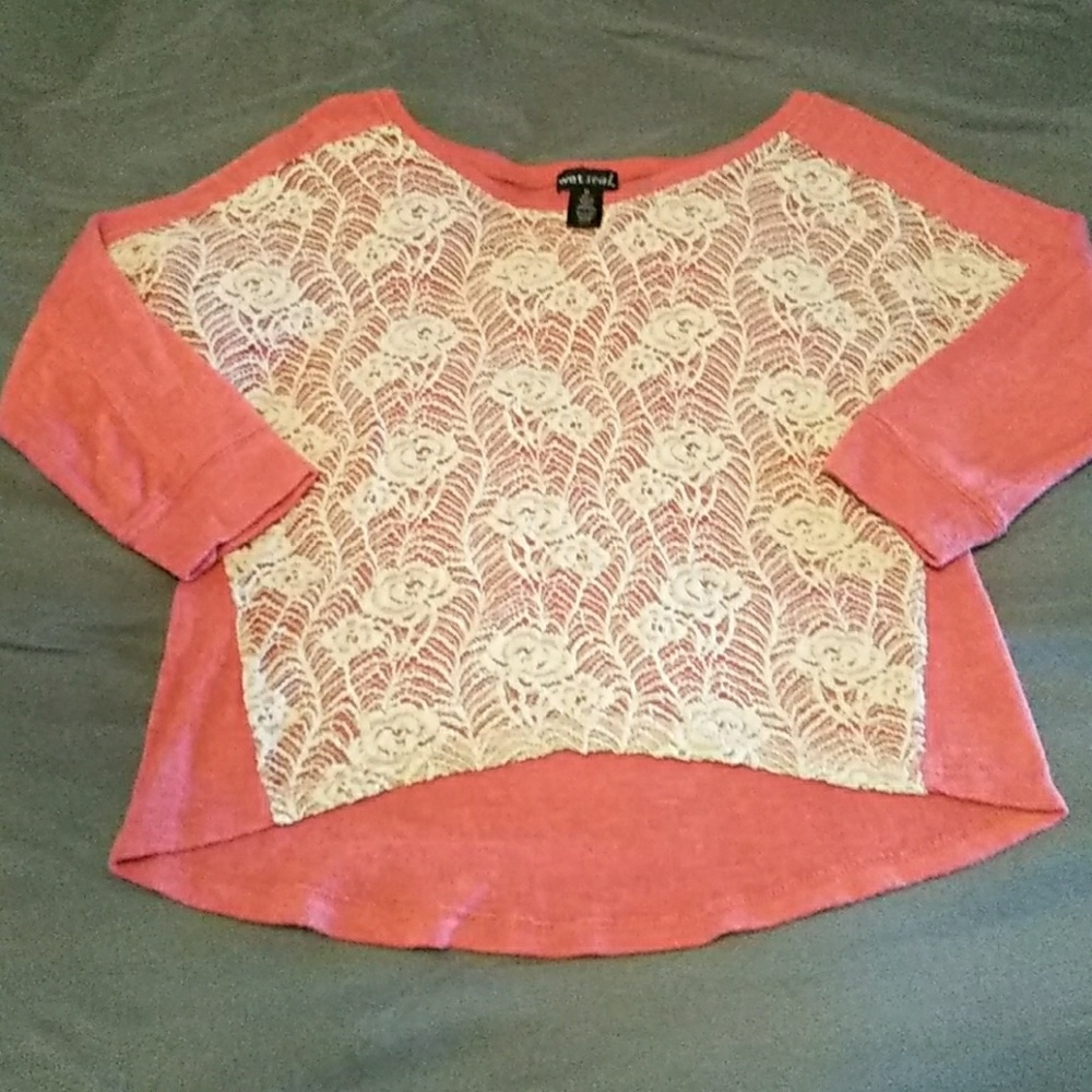 🔴3/$10 Wet seal coral lace cut out top